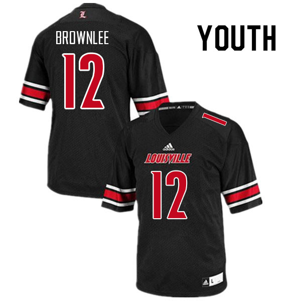Youth #12 Jarvis Brownlee Louisville Cardinals College Football Jerseys Sale-Black